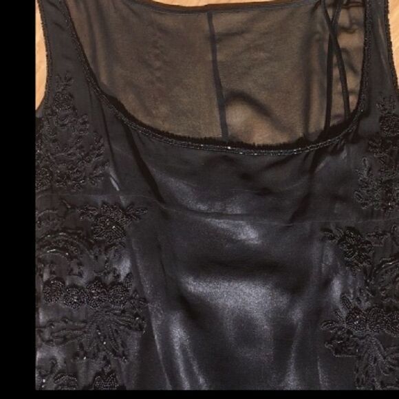 TAHARI Dress sheer sleeveless beaded silk black with grey slip two piece size 2 - Picture 10 of 16